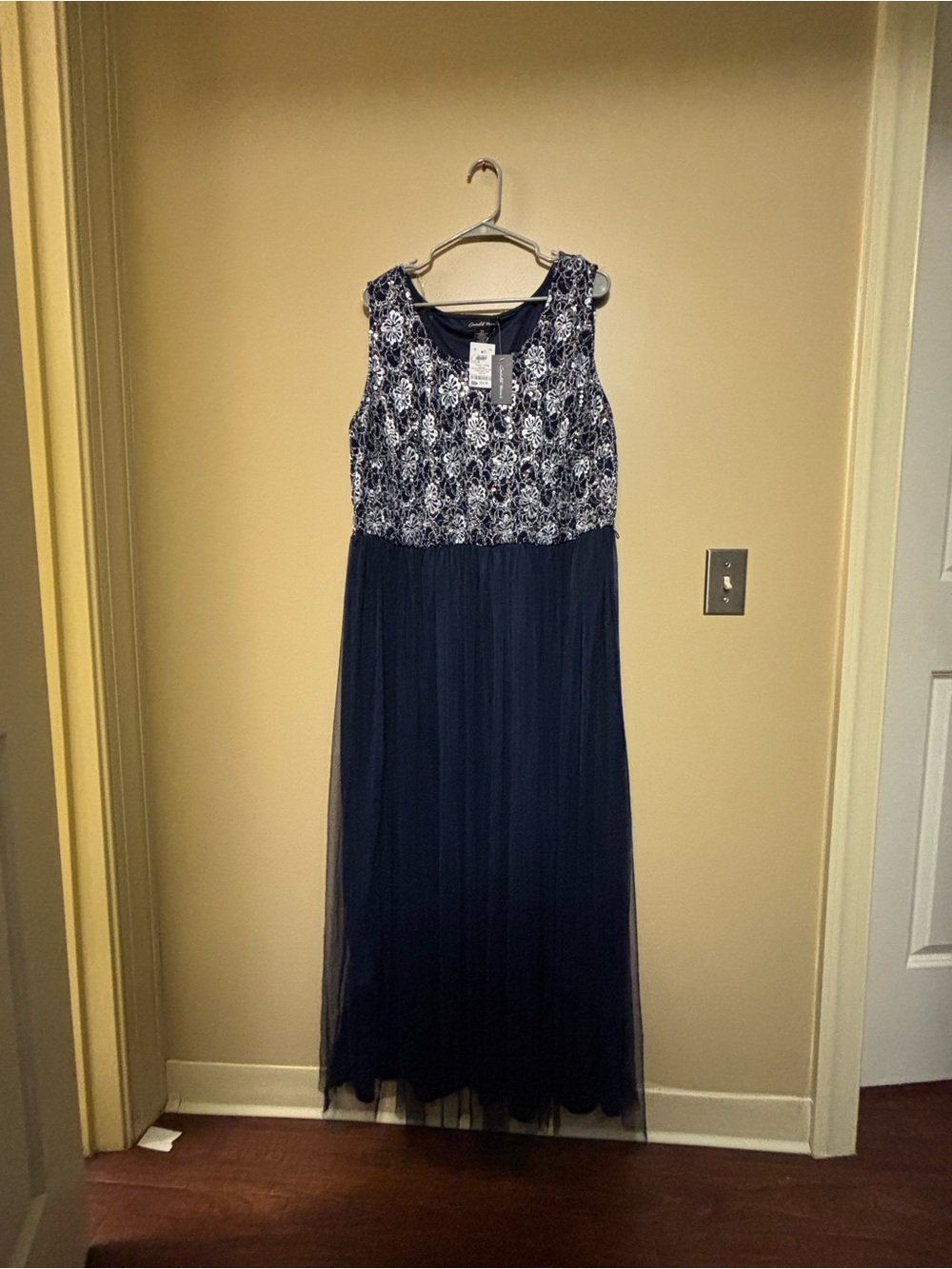 Navy Floral Embroidered Tulle Plus Dress